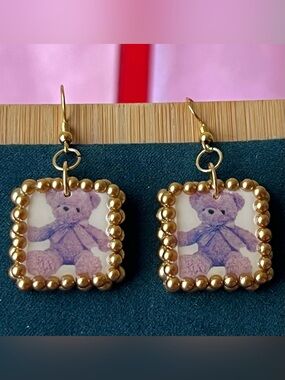 Gold Pearl-Framed Teddy Bear Earrings | Toycore Coquette Dangles | Olive Made
